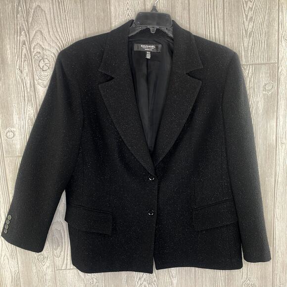 Emanuel Ungaro Women's Blazer Size 18 Shimmery Black Shoulder Pads 2 Button